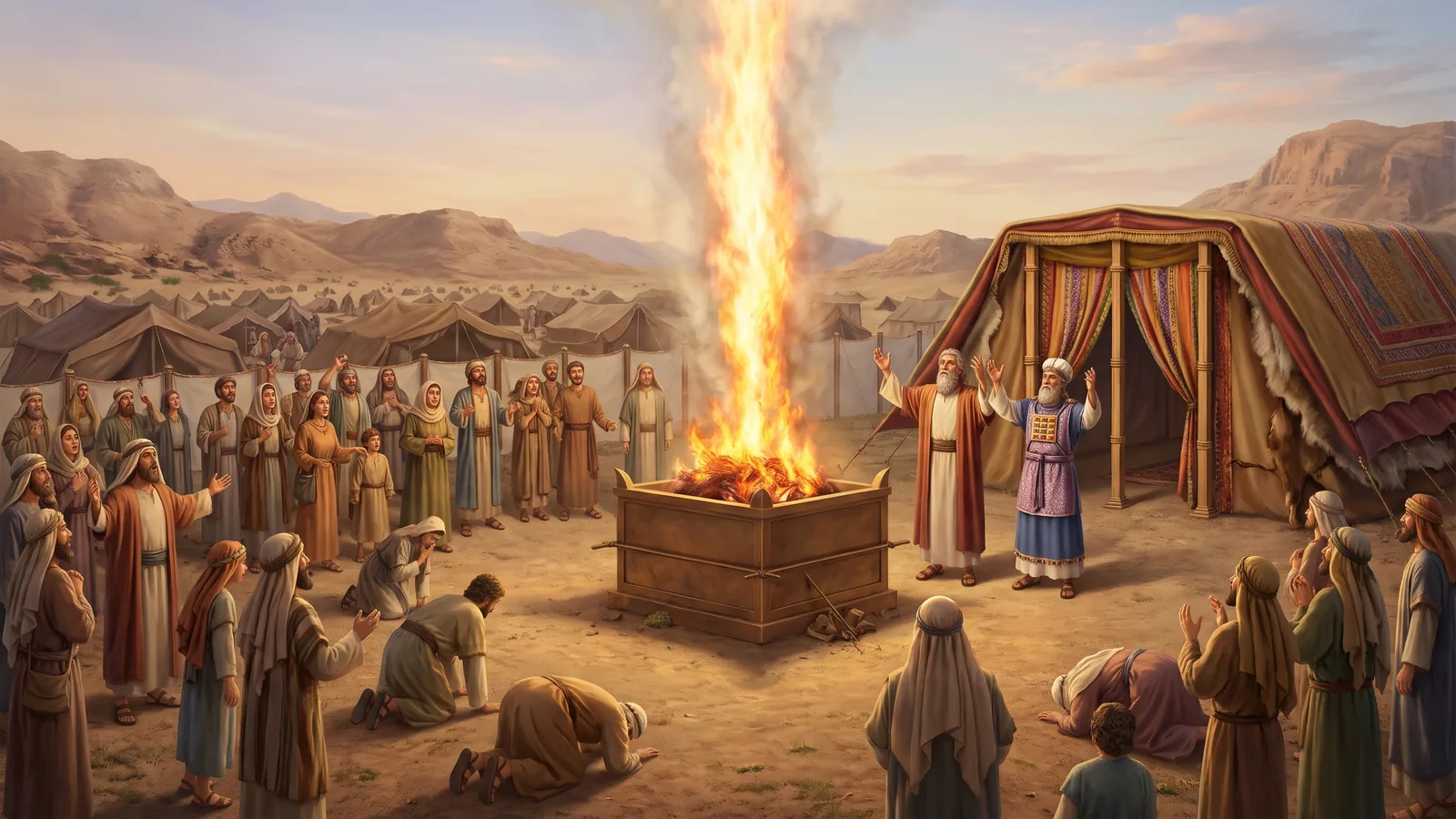 Fire comes out from before the LORD and consumes the offering