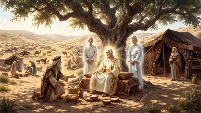 Abraham hosts three visitors by the terebinths of Mamre